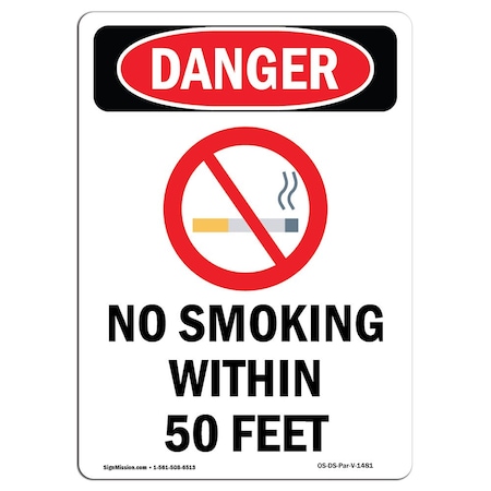 Signmission OSHA Danger Sign, No Smoking W/in 50 Feet, 24in X 18in Decal, 18" W, 24" L, Portrait OS-DS-D-1824-V-1481